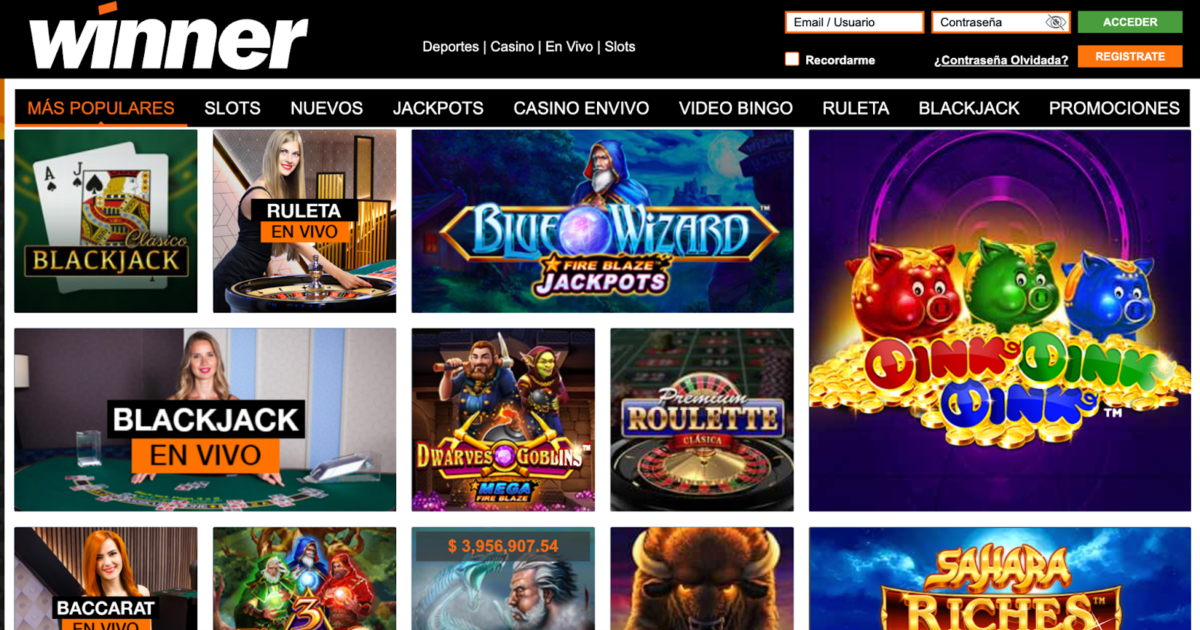 Variedad de juegos y proveedores de software en Winner casino
