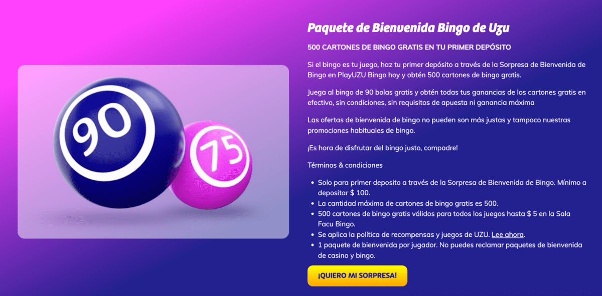 Bonos disponibles en PlayUZU M&eacute;xico y c&oacute;mo reclamarlos correctamente
Paquete de bienvenida bingo de uzu