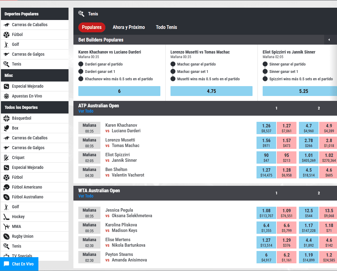 Eventos destacados y apuestas con el código de bonificación Matchbook